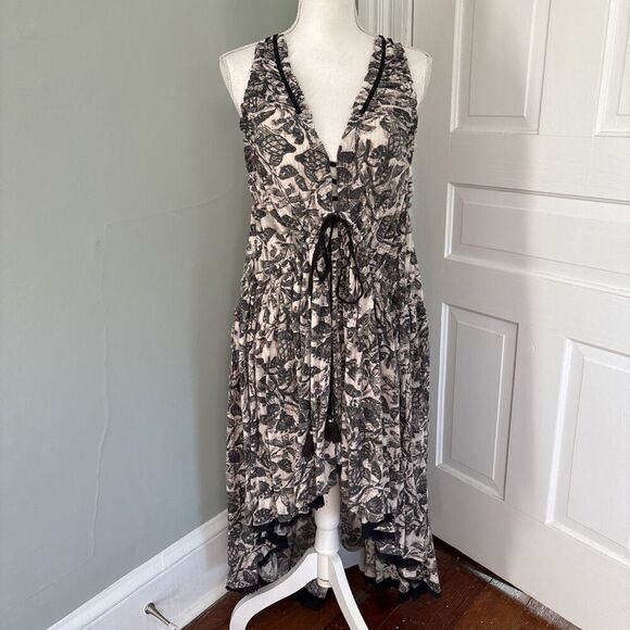 Free People Sleeveless Maxi Vest Duster Top black gray Black size XL Razorback - Picture 1 of 6